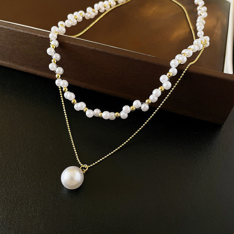 Elegant Bead Layering Necklace with Pearl Pendant