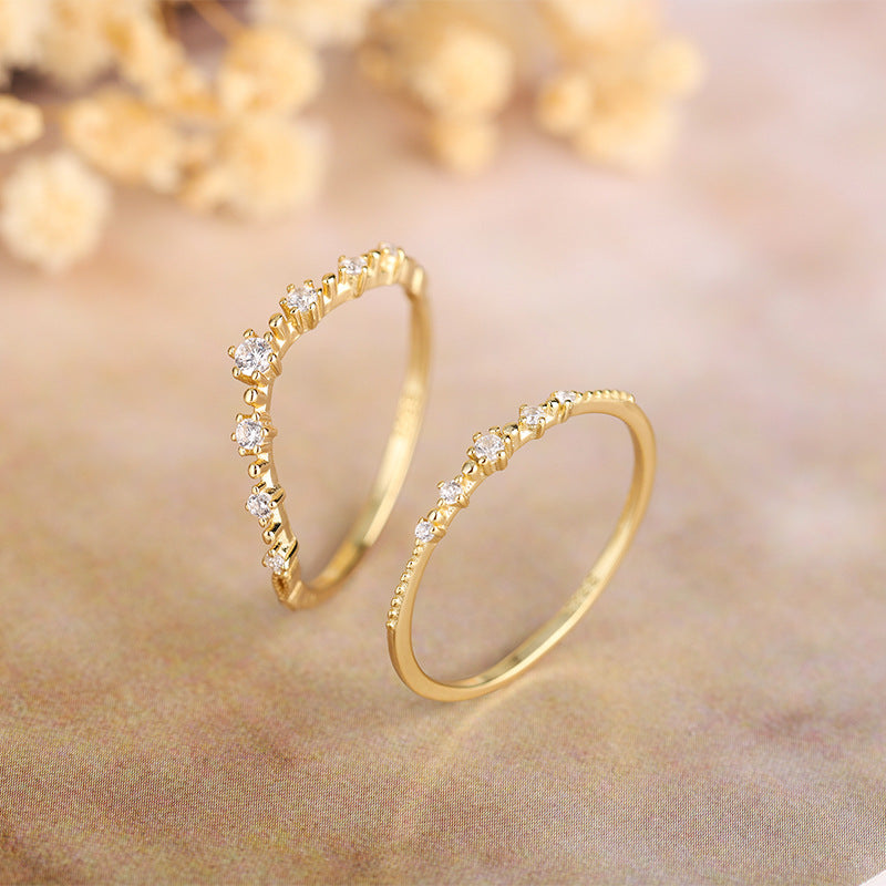 Gold Curved Eternity Stackable V Ring