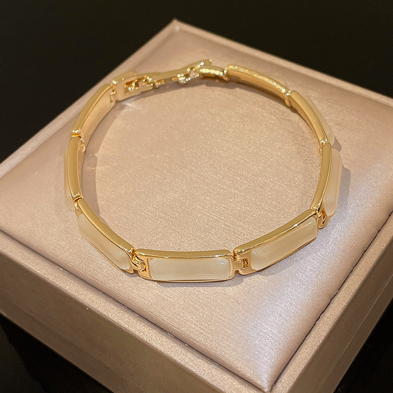 Cat Eye Stones CZ Charm Stacking Bracelet 