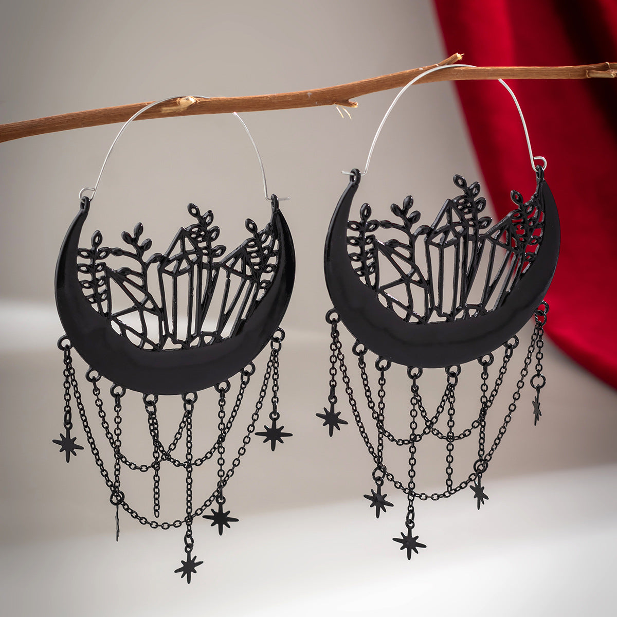 Goth Halloween Black Magic Vampire Drop Earrings