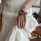 Exaggerate Metallic Two Tone Leaf Statement Bracelet