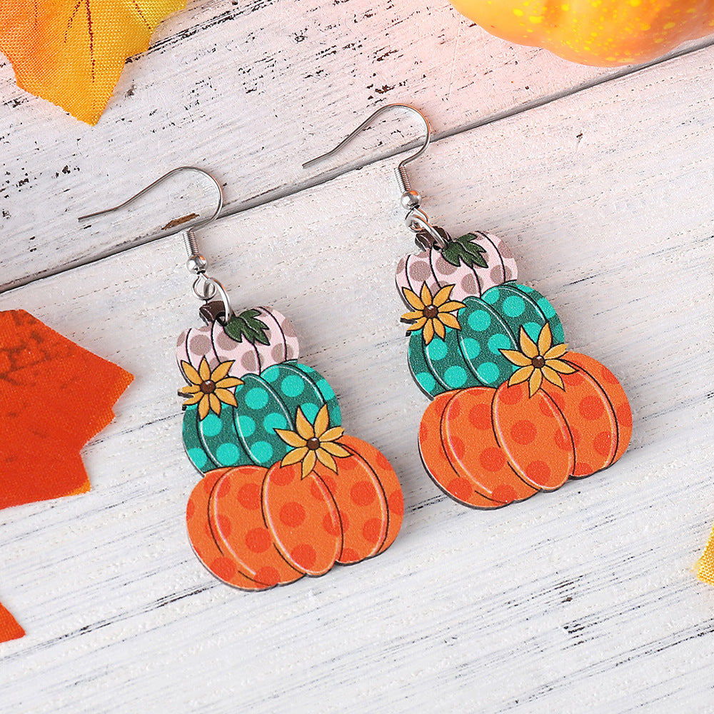 Polka Dot Pumpkin Fall Thanksgiving Drop Earrings