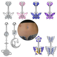 14G Purple CZ Butterfly Double Mount Dangle Belly Button Ring | WH2560