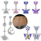 14G Purple CZ Butterfly Double Mount Dangle Belly Button Ring | WH2560