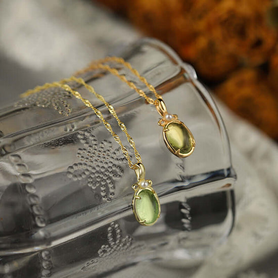 Green Fluorite Gemstone Earrings and Necklace