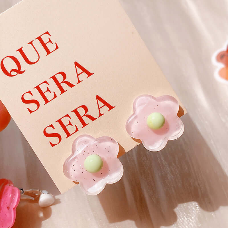Pastel Y2K Flower Resin Ear Clip On Earrings