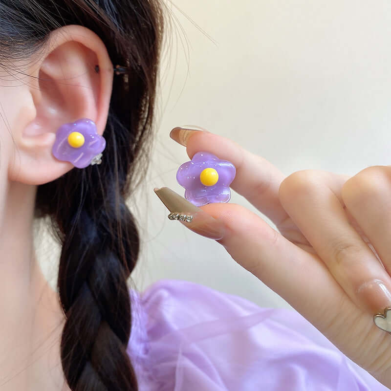 Pastel Y2K Flower Resin Ear Clip On Earrings