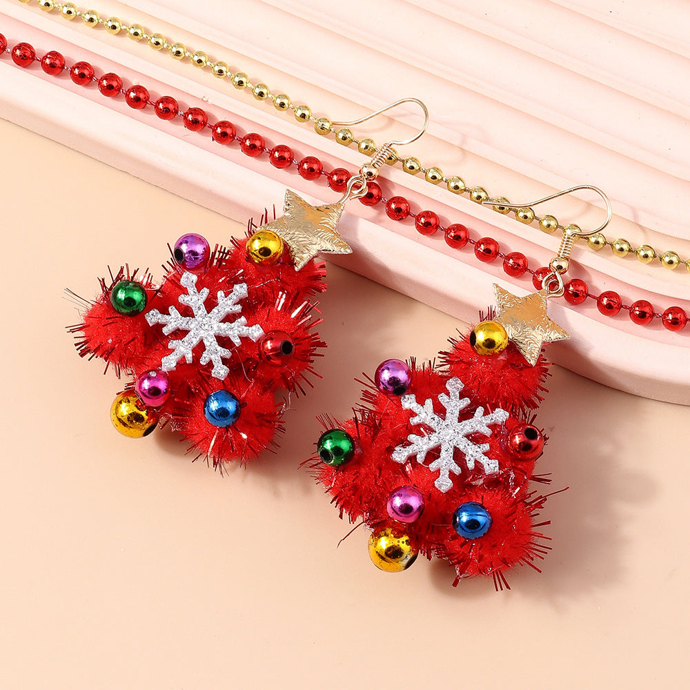 Xmas Wreath Color Beads Whimsical Woven Drop Earrings