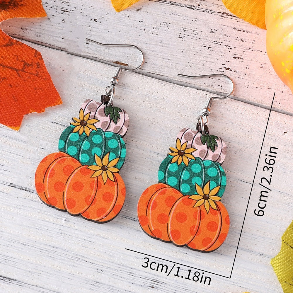 Polka Dot Pumpkin Fall Thanksgiving Drop Earrings