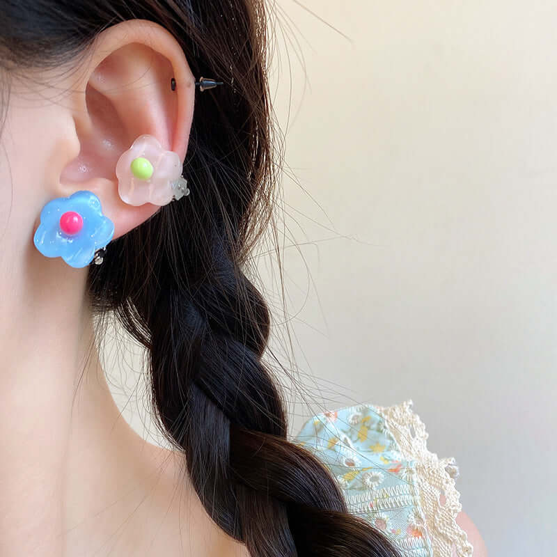 Pastel Y2K Flower Resin Ear Clip On Earrings