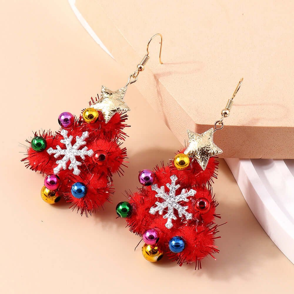 Xmas Wreath Color Beads Whimsical Woven Drop Earrings | RS017