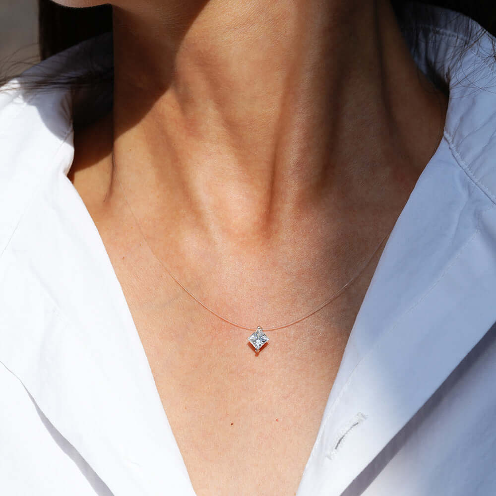 Moissanite Invisible Clear Necklace Minimal