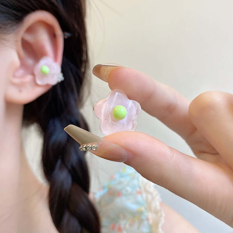 Pastel Y2K Flower Resin Ear Clip On Earrings