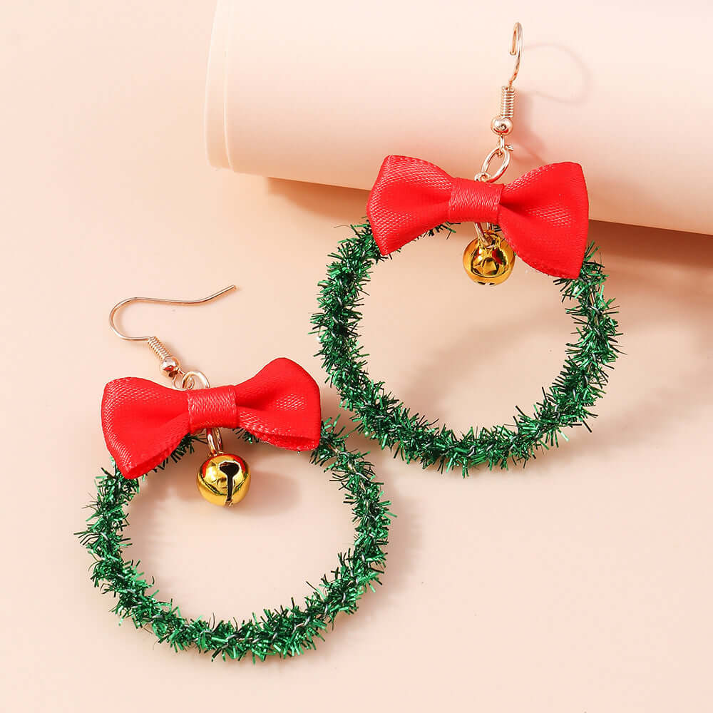 Xmas Wreath Color Beads Whimsical Woven Drop Earrings | RS017