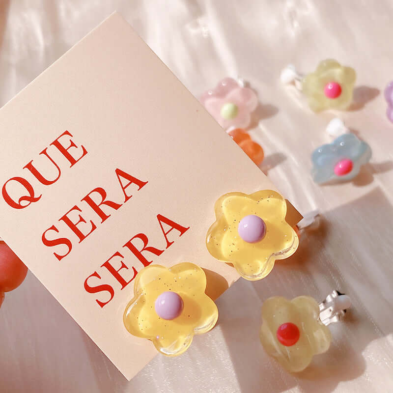 Pastel Y2K Flower Resin Ear Clip On Earrings