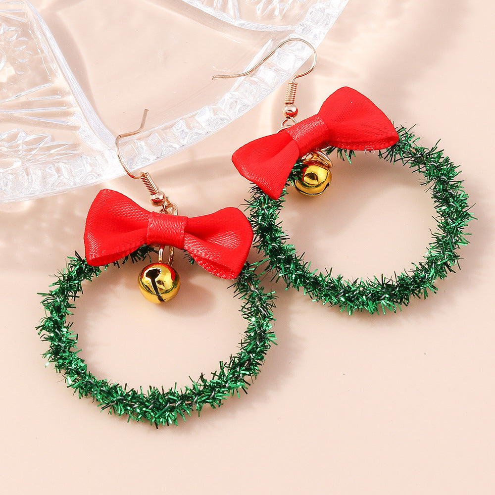 Xmas Wreath Color Beads Whimsical Woven Drop Earrings