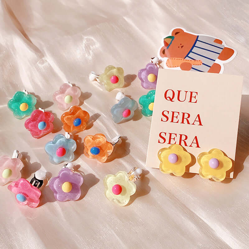 Pastel Y2K Flower Resin Ear Clip On Earrings
