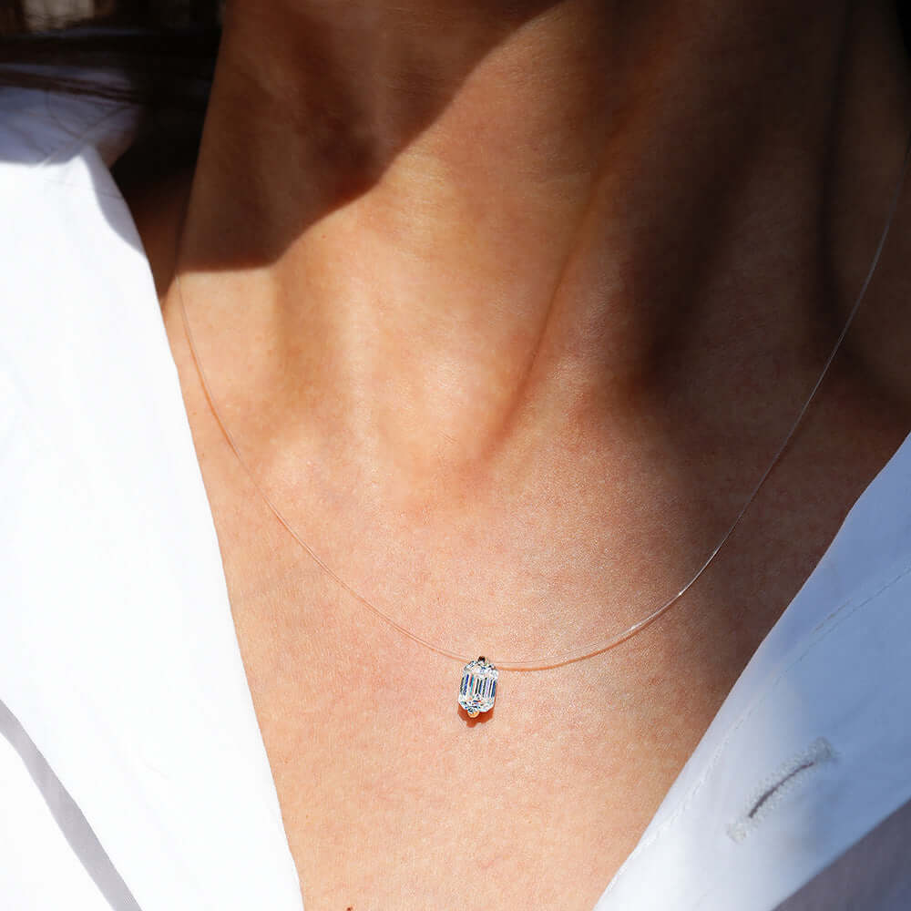 Moissanite Invisible Clear Necklace Minimal