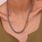 Edgy Two Tone Paperclip Chain Necklace