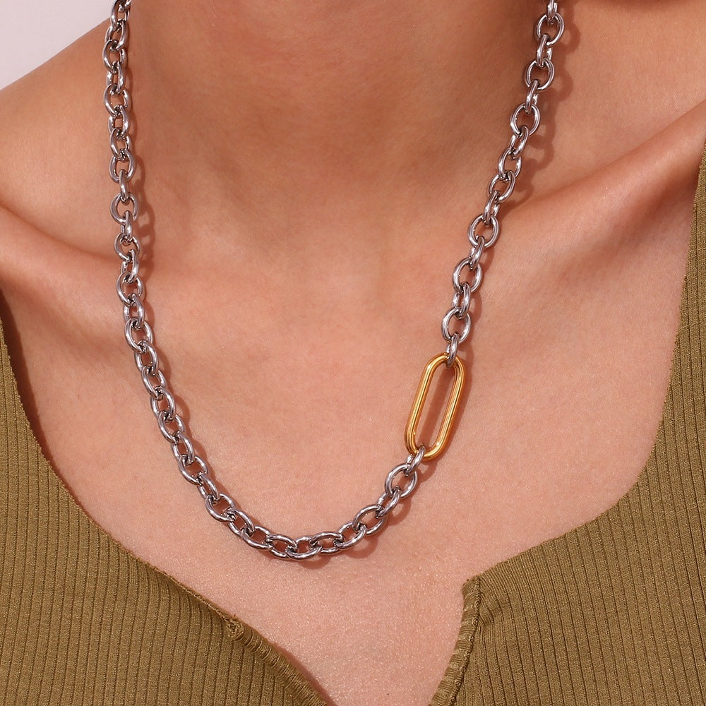 Edgy Two Tone Paperclip Chain Necklace