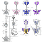 14G Purple CZ Butterfly Double Mount Dangle Belly Button Ring | WH2560