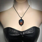 Goth Cross Crow Raven Embossed Halloween Pendant Necklace