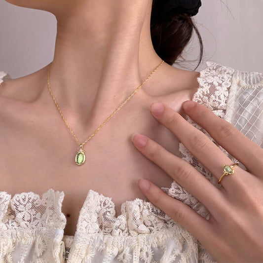Green Fluorite Gemstone Earrings and Necklace