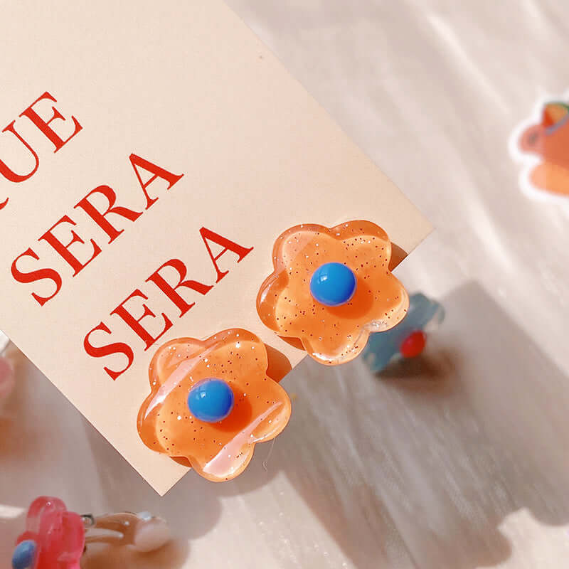 Pastel Y2K Flower Resin Ear Clip On Earrings