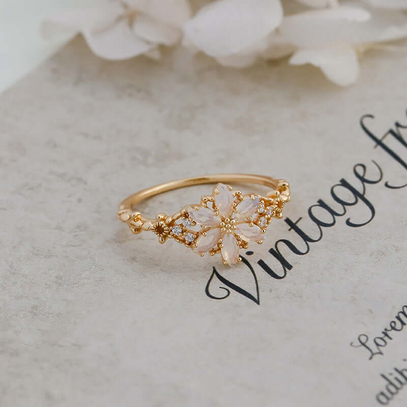 Romantic Flower Moonstone Ring Gold