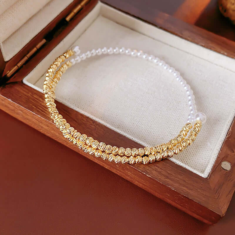 Bling Layer Gold Beads Strengthable Bangle Cuff Bracelet | R8270