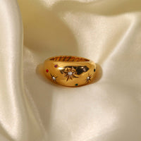 18K Gold Star Dome Ring, Gold Twist Ring, Star Ring, Thick Ring