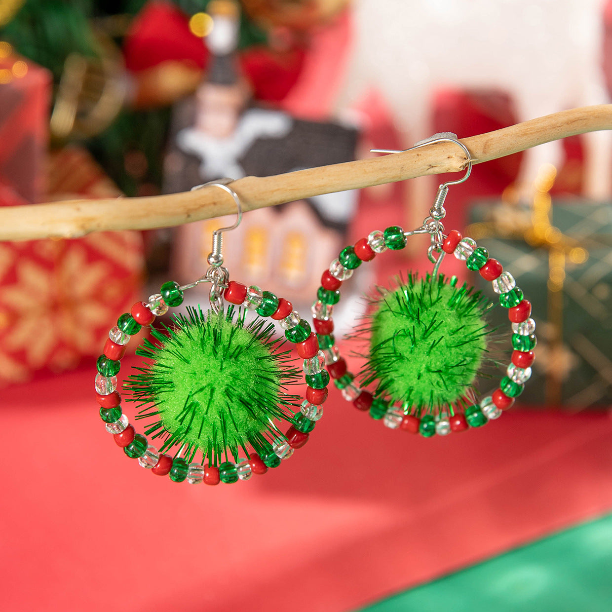 Christmas Jingle Bell Wealth Tinsel Hoop Earrings