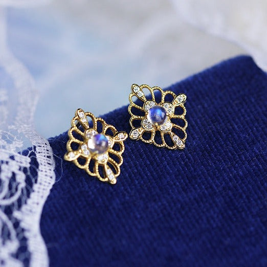 Retro Moonstone Stud Earrings June Birthstone | HJZB-243