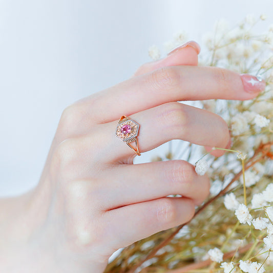 Pink Tourmaline Rhombus Retro Filigree Ring