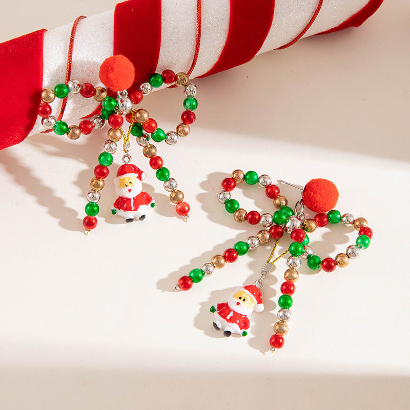 Christmas Huge Bow Knit Ball Santa Claus Drop Earring