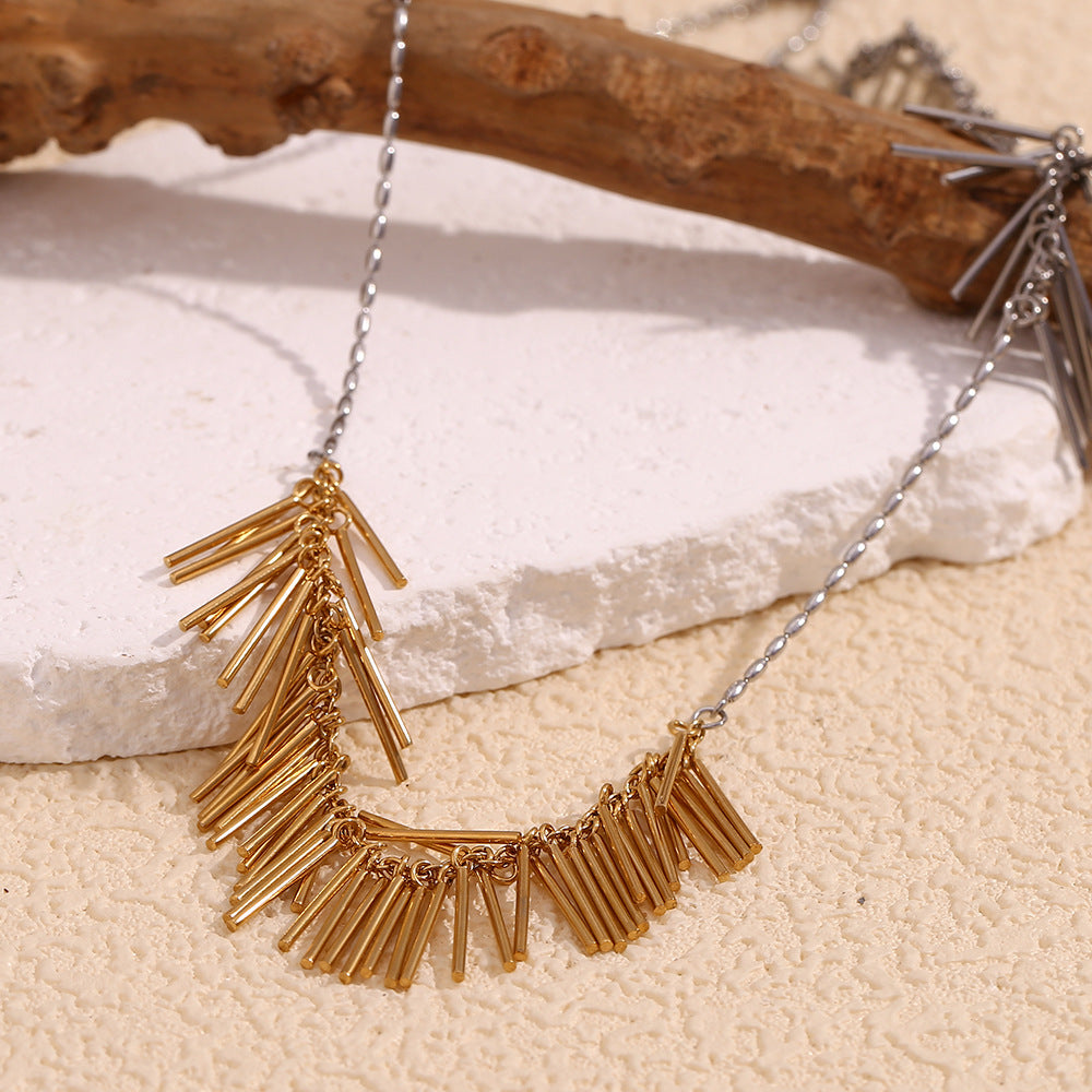 Chic Gold and Silver Statement Tassel Chain Necklace