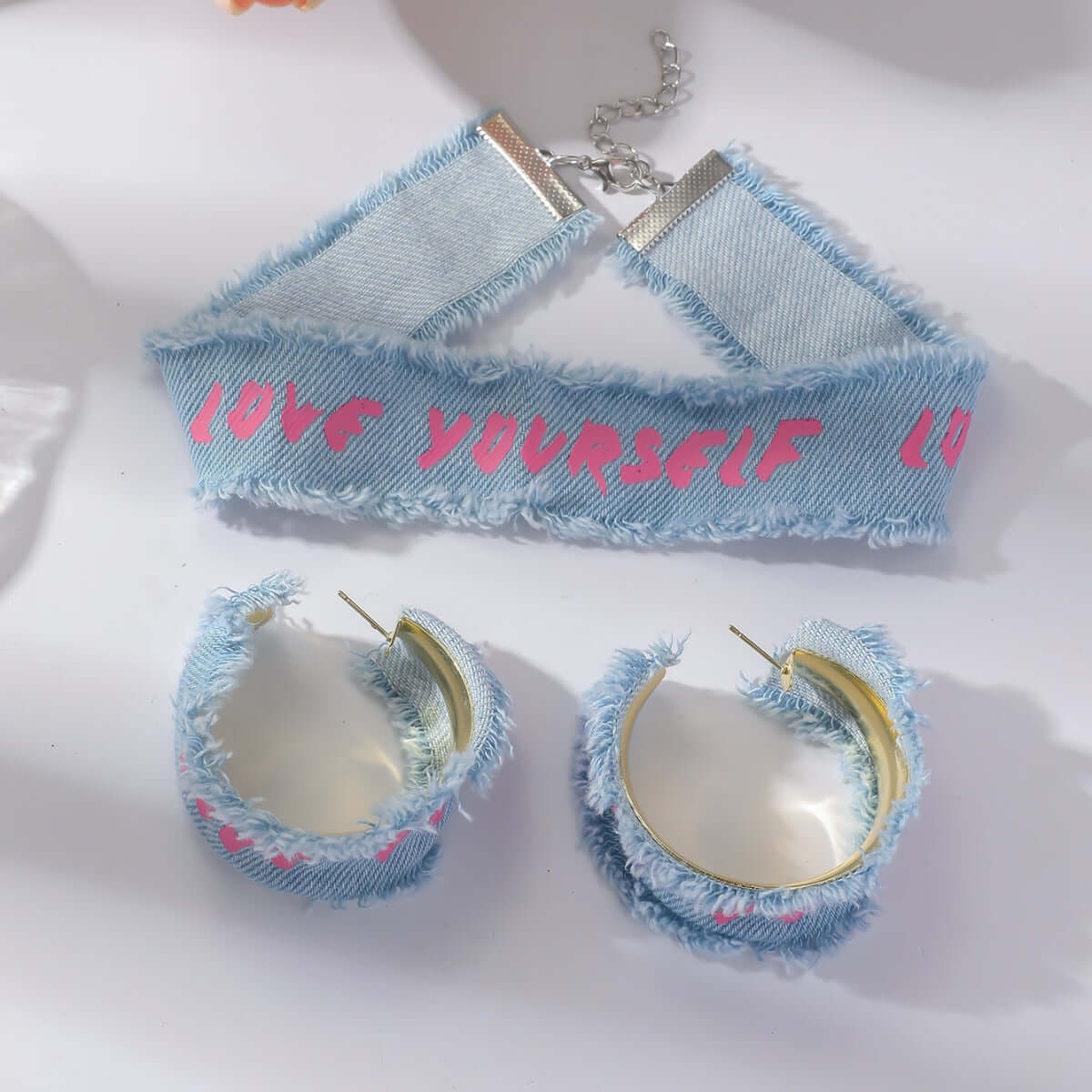Chunky Denim Hoop Earring Y2K Choker Set