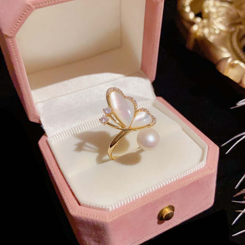 Fairy Butterfly Pearl Cocktail Rings