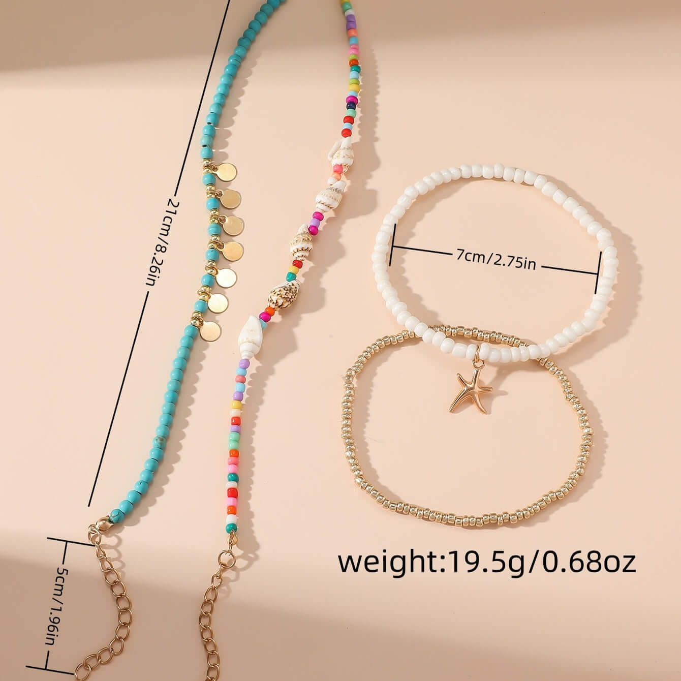 Conch Shell Layered Summer Beach Anklet Set