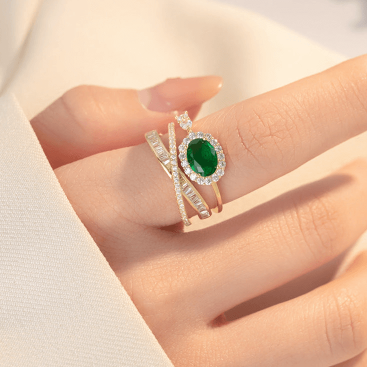 Emerald Green CZ Layer Cross Stacking Ring Set | K4205