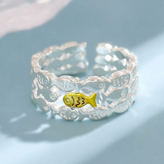 Cute Little Fish Layer Stacking Ring Silver