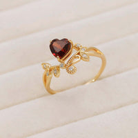 Red Garnet Heart Shaped Olive Branch Spiral Ring