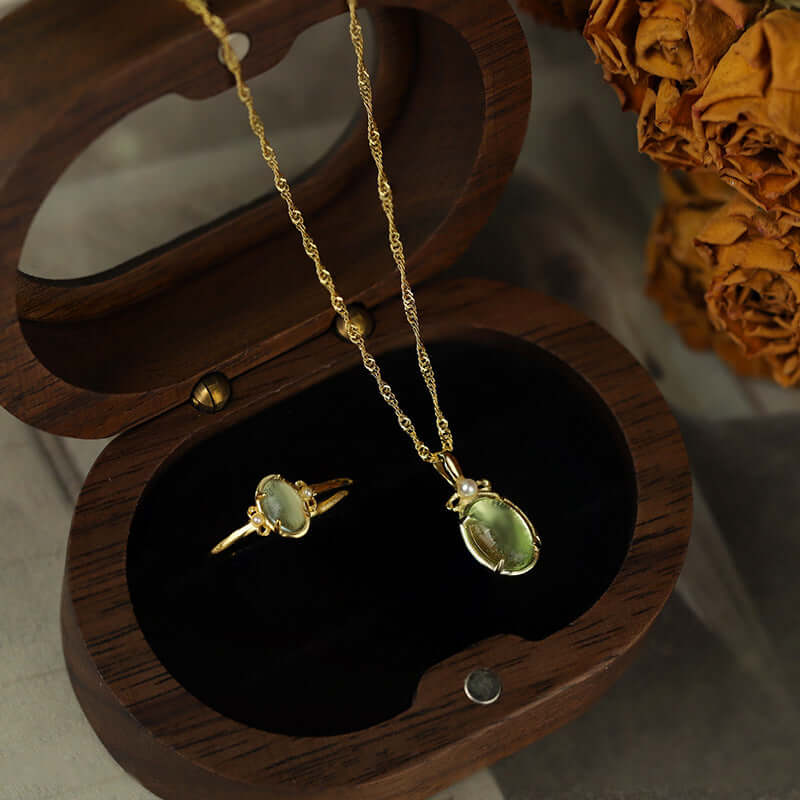 Green Fluorite Gemstone Earrings and Necklace