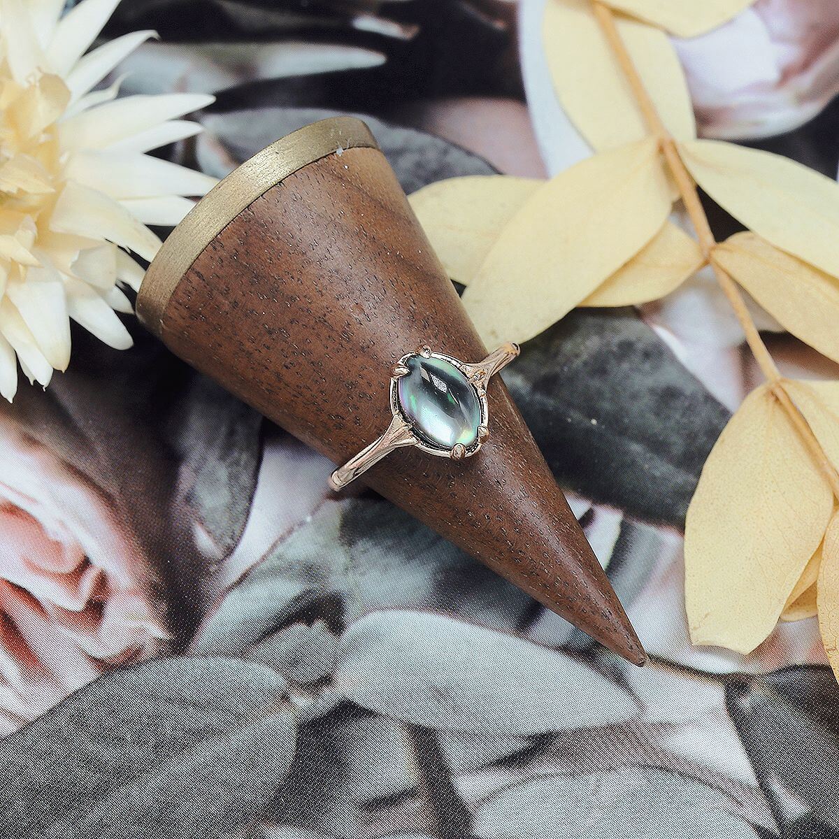 Mystery Black Shell Clear Quartz Gemstone Rings