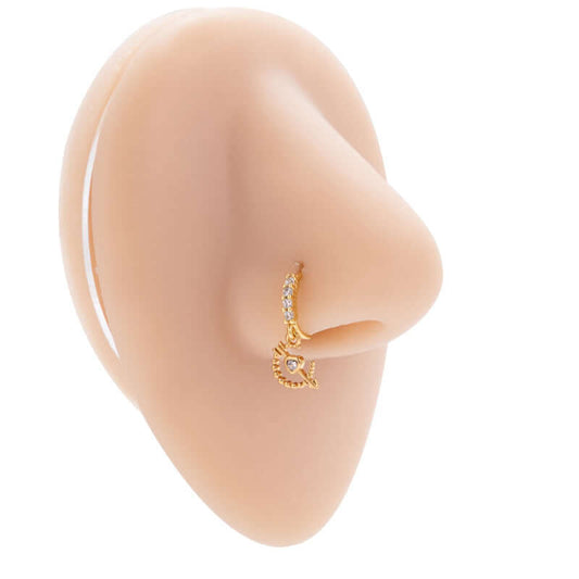 18K Gold Dangle Hoop Nose Ring