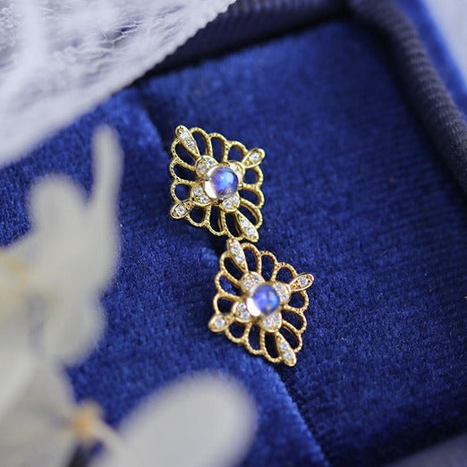 Retro Moonstone Stud Earrings June Birthstone | HJZB-243