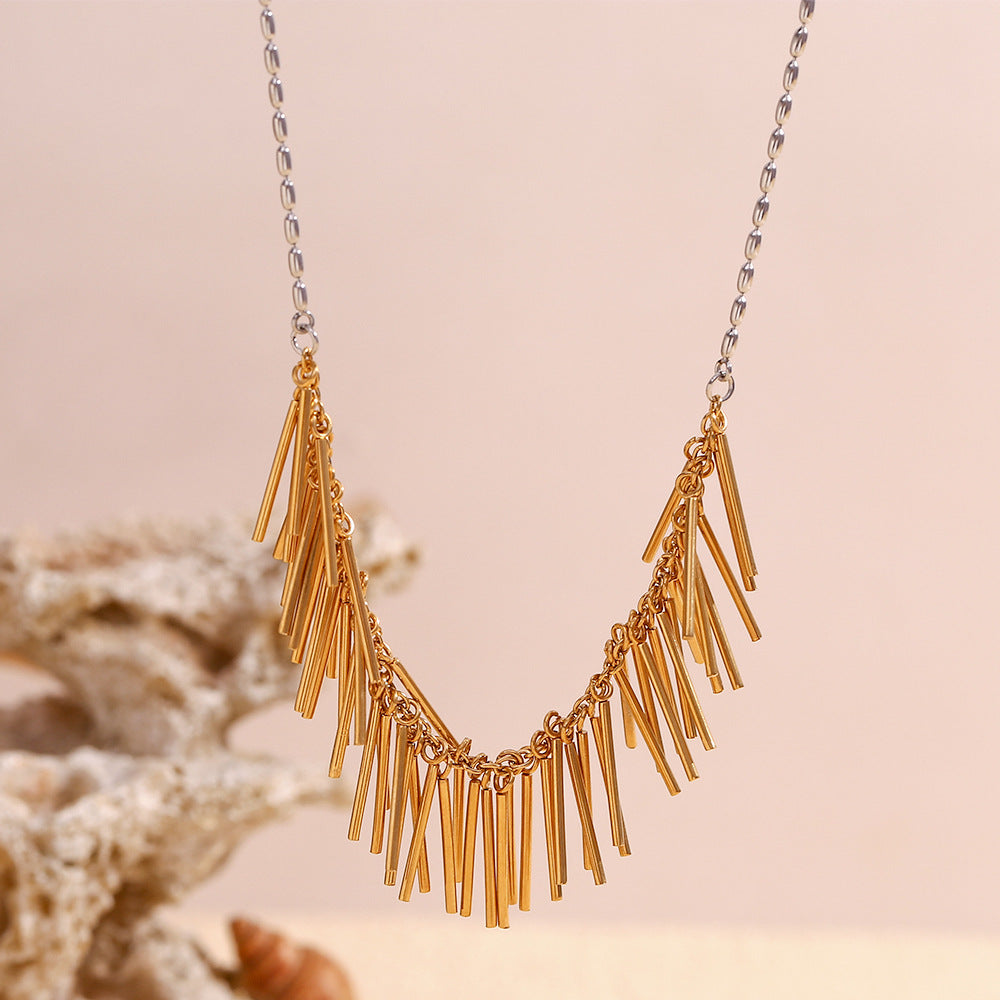 Chic Gold and Silver Statement Tassel Chain Necklace