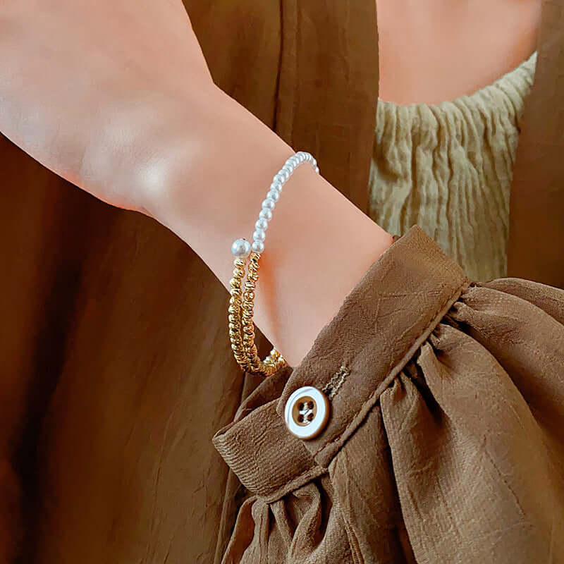 Bling Layer Gold Beads Strengthable Bangle Cuff Bracelet | R8270