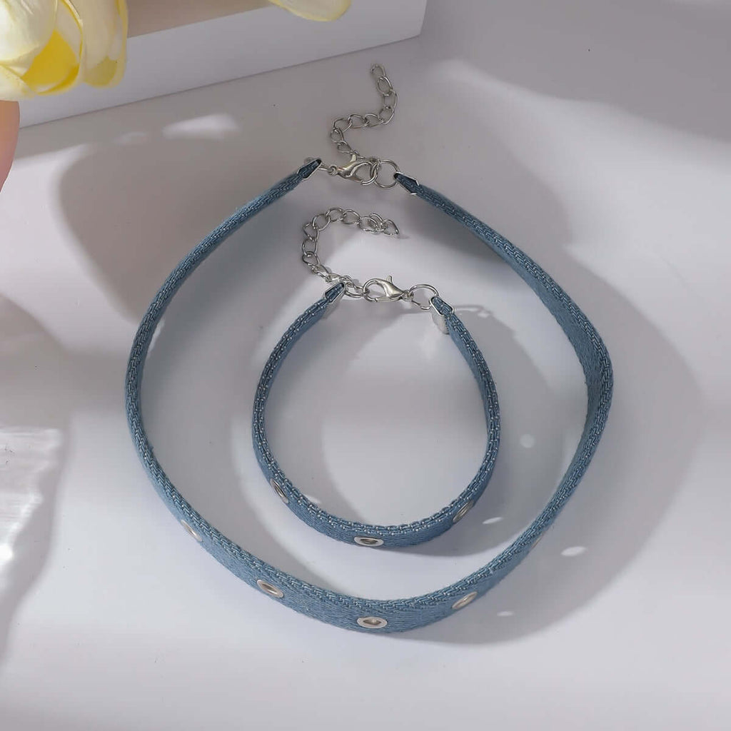 Chunky Denim Hoop Earring Y2K Choker Set