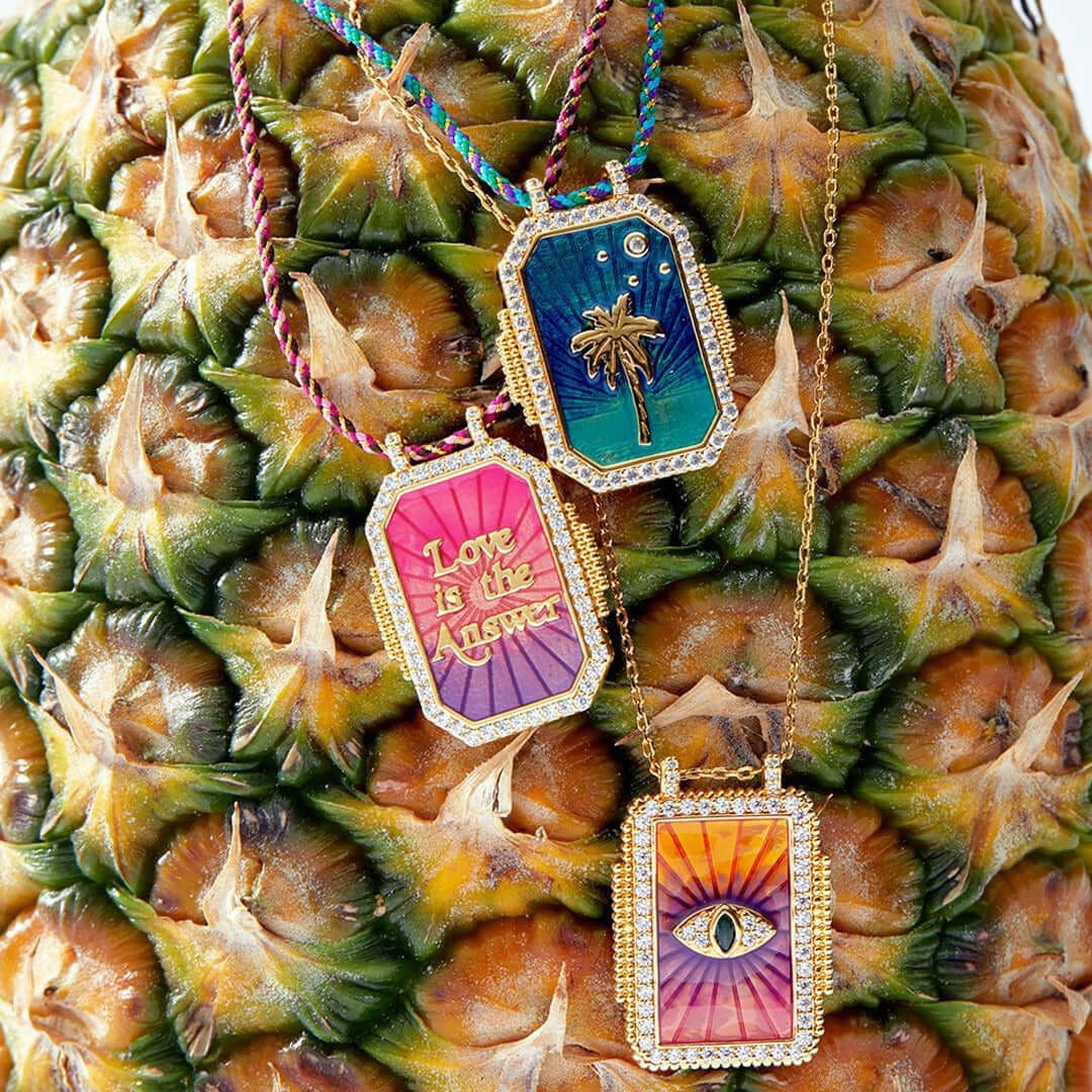 Rainbow Tarot Card Pendant Cord Necklace